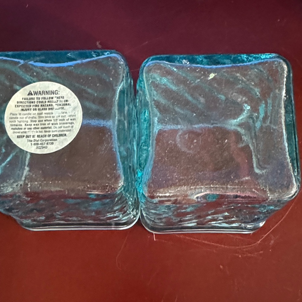 Pair of Vintage Aqua Ribbed Glass Votive Holder, Block Design - Picture 5 of 9